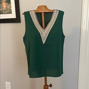 Elegant Green Sleeveless Top with Lace Detail